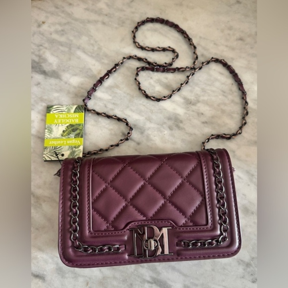 Badgley Mischka quilted plum crossbody bag